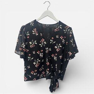 Madewell Medium True Black Botanical Print Wrap Top Shirt Blouse Women’s